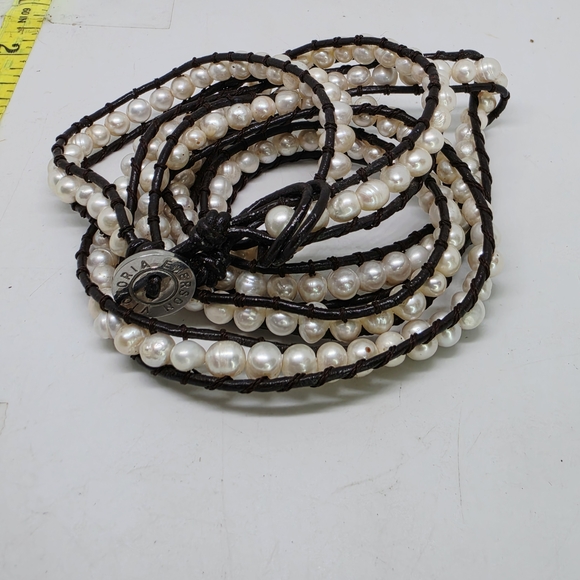 Victoria Emerson Pearl and Brown Leather Wrap Bracelet - Picture 4 of 4